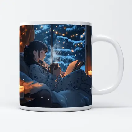 Anime Girl Reading Book Snowy Winter Night