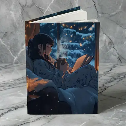 Anime Girl Reading Book Snowy Winter Night