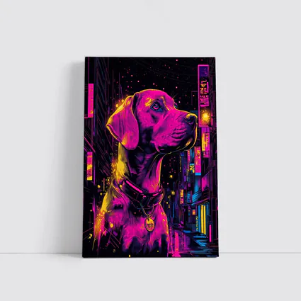 Labrador Dog Neon Cyberpunk City Night