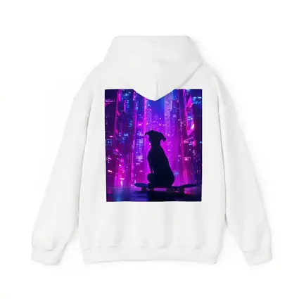 Dog Silhouette Skateboard Neon Cyberpunk City