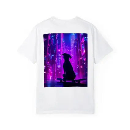 Dog Silhouette Skateboard Neon Cyberpunk City