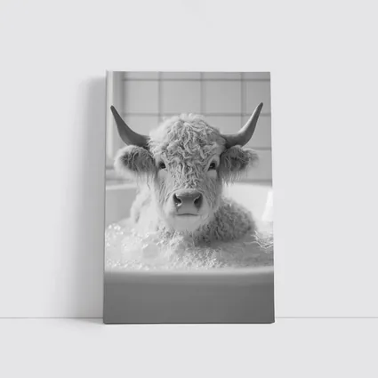Highland Cow Relaxing In Bubble Bath