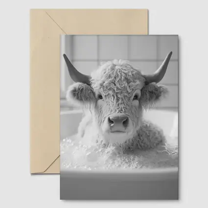 Highland Cow Relaxing In Bubble Bath