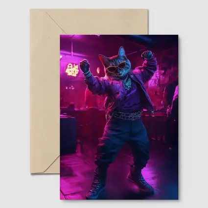 Cool Cat Dancing in Neon Night Club