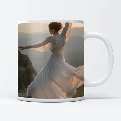 Woman Dancing White Dress Mountain Sunset