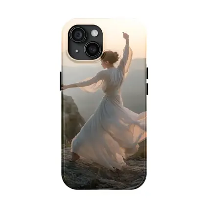 Woman Dancing White Dress Mountain Sunset
