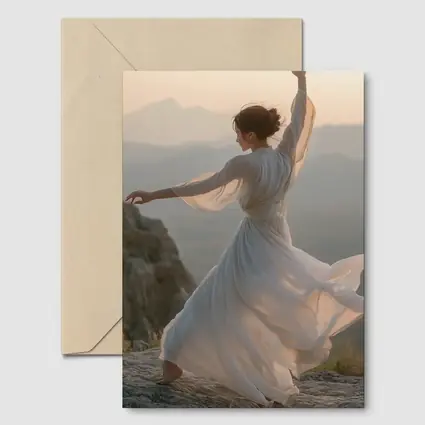 Woman Dancing White Dress Mountain Sunset