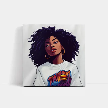 Cartoon Black Woman Curly Hair Streetwear Style