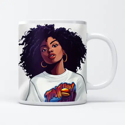 Cartoon Black Woman Curly Hair Streetwear Style