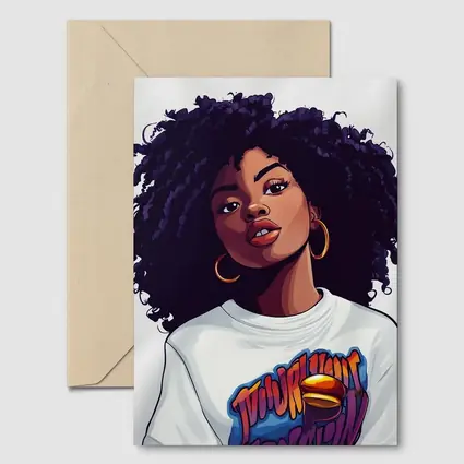 Cartoon Black Woman Curly Hair Streetwear Style