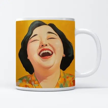 Laughing Woman Portrait Yellow Background Pop Art