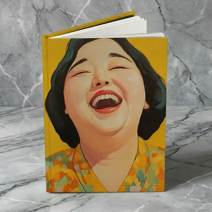 Laughing Woman Portrait Yellow Background Pop Art
