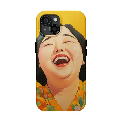 Laughing Woman Portrait Yellow Background Pop Art
