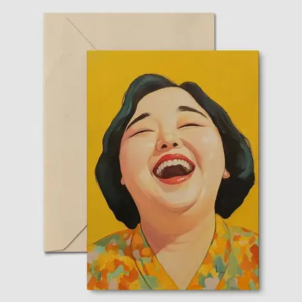 Laughing Woman Portrait Yellow Background Pop Art