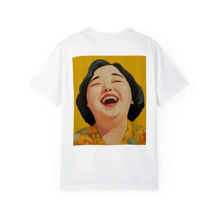 Laughing Woman Portrait Yellow Background Pop Art