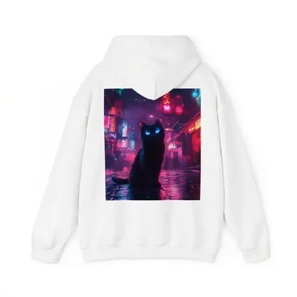 Black Cat Glowing Eyes Neon City Night
