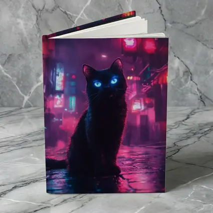 Black Cat Glowing Eyes Neon City Night