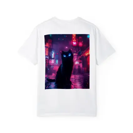Black Cat Glowing Eyes Neon City Night