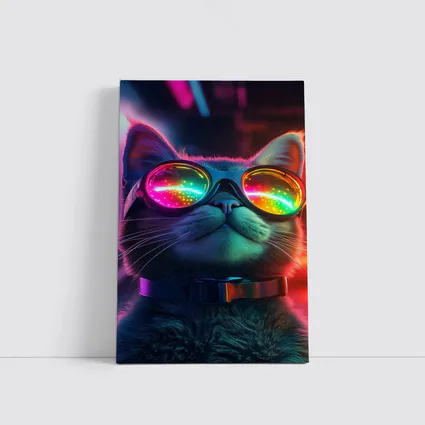 Cool Cat Neon Glasses Cyberpunk Night