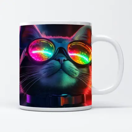 Cool Cat Neon Glasses Cyberpunk Night