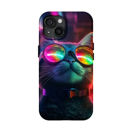 Cool Cat Neon Glasses Cyberpunk Night