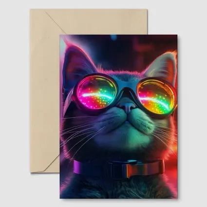 Cool Cat Neon Glasses Cyberpunk Night