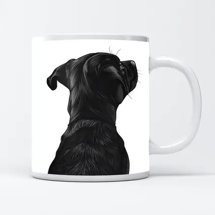 Black Labrador Dog Looking Up White Background