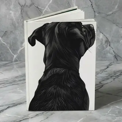 Black Labrador Dog Looking Up White Background