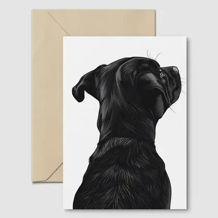 Black Labrador Dog Looking Up White Background