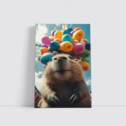 Capybara With Colorful Balloons Blue Sky