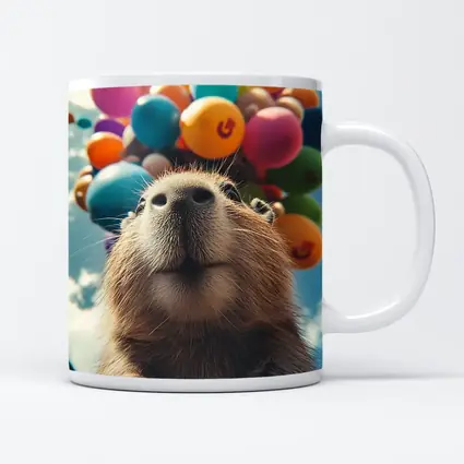 Capybara With Colorful Balloons Blue Sky