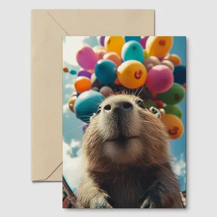 Capybara With Colorful Balloons Blue Sky