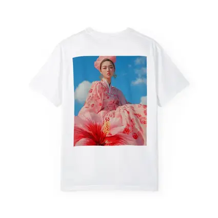 Korean Woman Hanbok Hibiscus Blue Sky