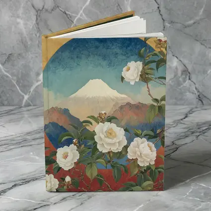 White Camellia Flowers Mount Fuji Japanese Art