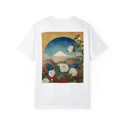 White Camellia Flowers Mount Fuji Japanese Art