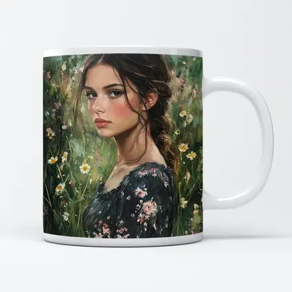 Young Woman Portrait Oil Painting Wildflowers