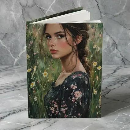 Young Woman Portrait Oil Painting Wildflowers