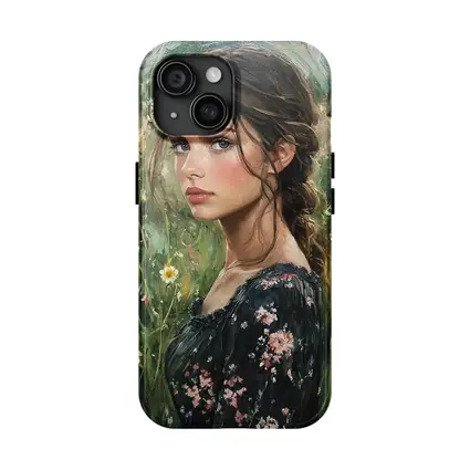 Young Woman Portrait Oil Painting Wildflowers