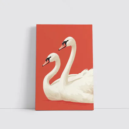 Two White Swans On Red Background