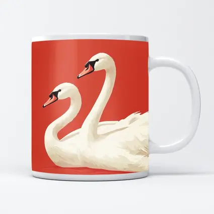 Two White Swans On Red Background