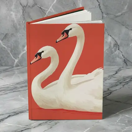 Two White Swans On Red Background