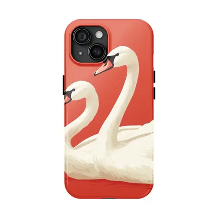 Two White Swans On Red Background