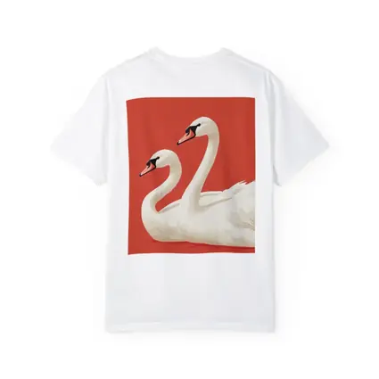 Two White Swans On Red Background