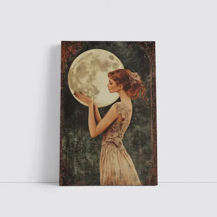 Art Nouveau Woman Holding Full Moon