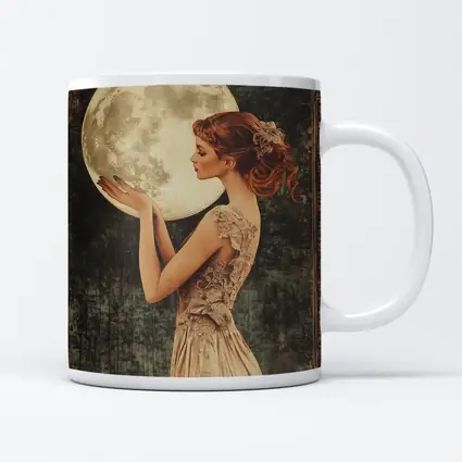 Art Nouveau Woman Holding Full Moon