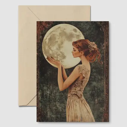 Art Nouveau Woman Holding Full Moon