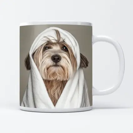 Fluffy Dog Wrapped In White Towel