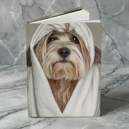 Fluffy Dog Wrapped In White Towel