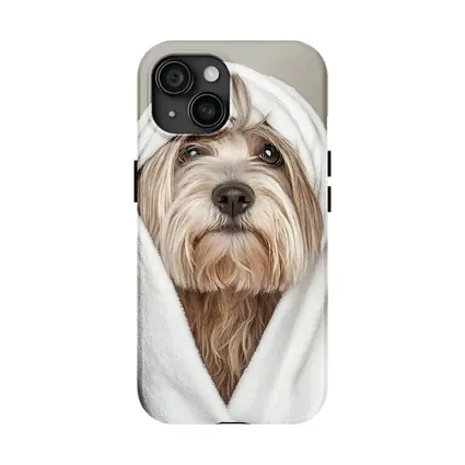 Fluffy Dog Wrapped In White Towel