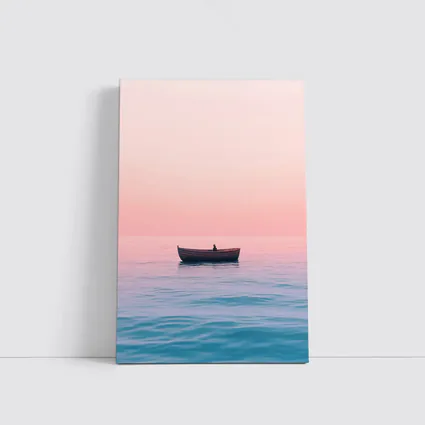 Lone Boat Drifting Pink Pastel Ocean Sunset